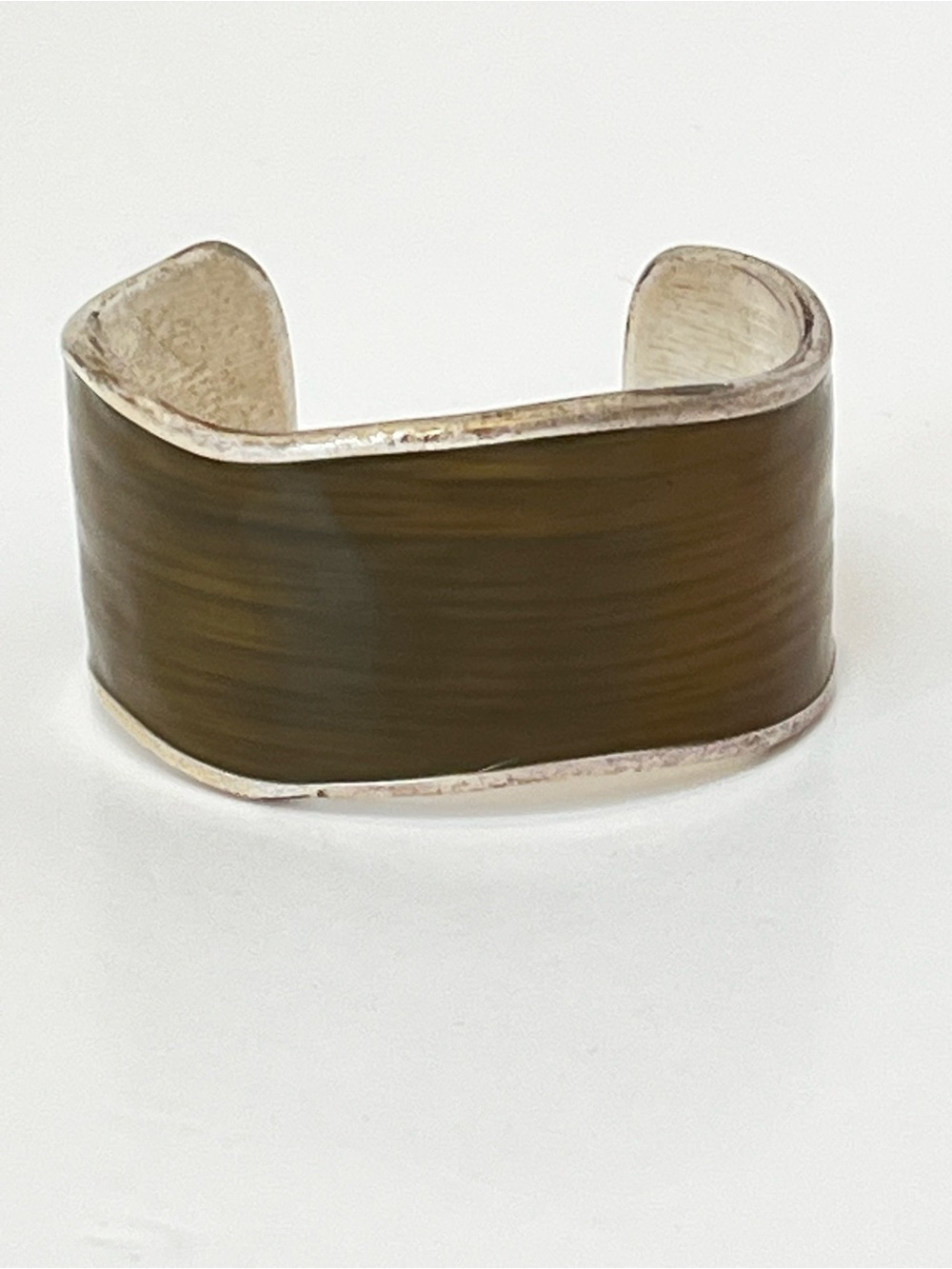 Lia Sophia Olive Green Epoxy Cuff Bracelet Silver Metal Rounded Edges Statement
